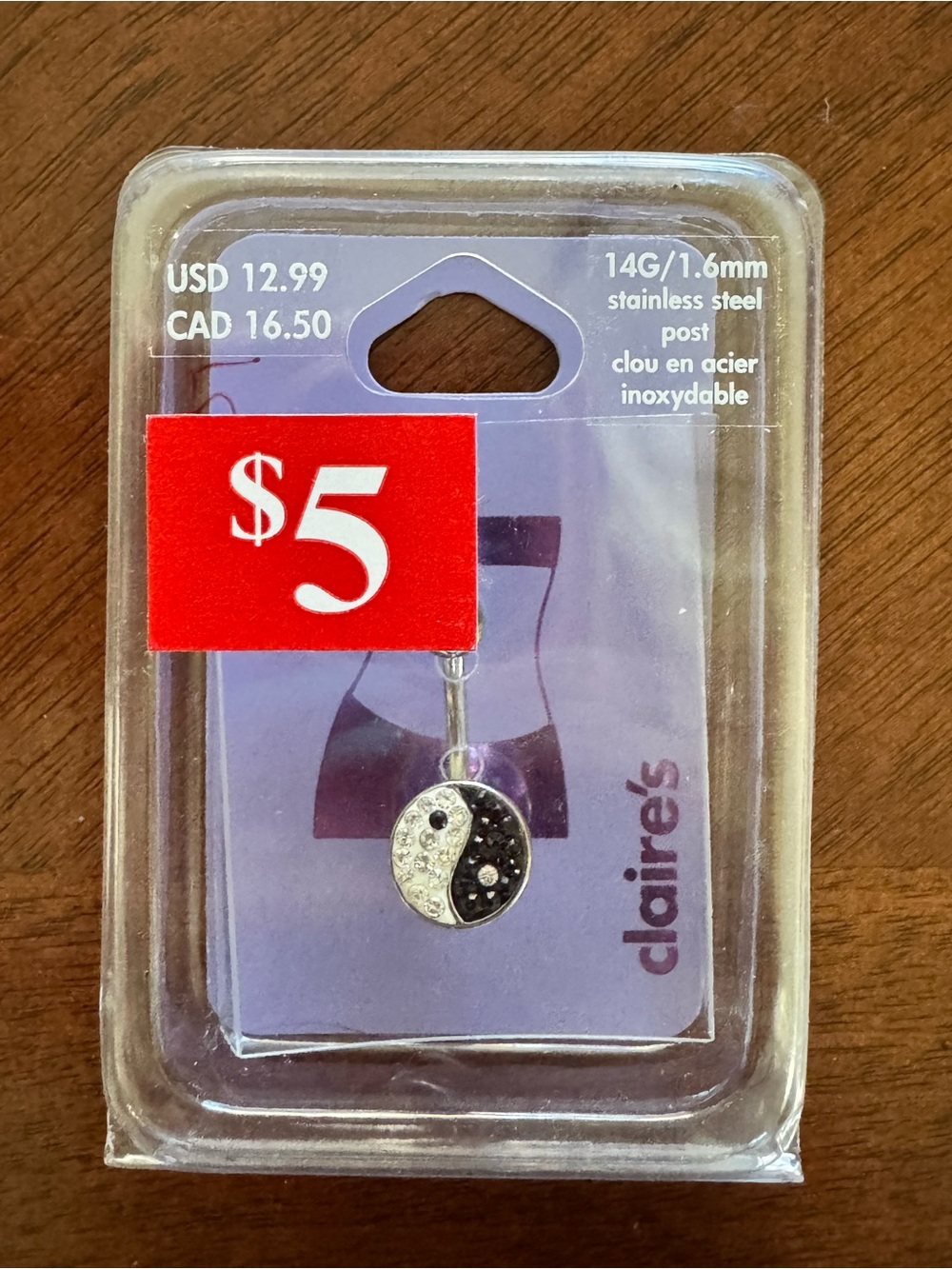 Claire's Black and White Yin Yang Belly Button Ring